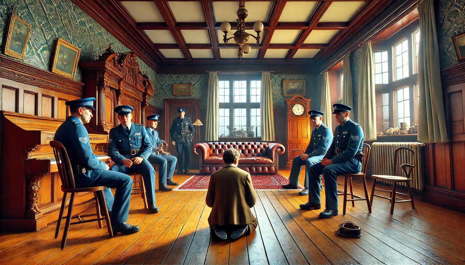 The police officers seated in the old man