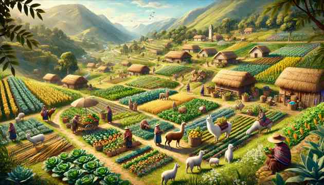 The village of Huari prospers with bountiful crops and thriving animals.