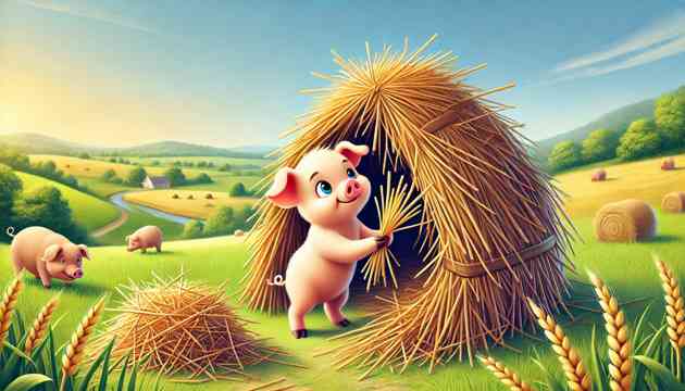 The first little pig building his house of straw.