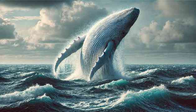  Moby Dick, the Great White Whale, breaching the surface of the ocean.