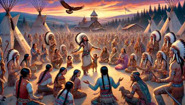 The Lakota village celebrating their victory and the return of balance.