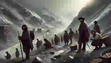 Aymara men working in harsh conditions in colonial silver mines in the Andes.