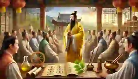 The Yellow Emperor teaches scholars and artisans about early Chinese medicine and technology.