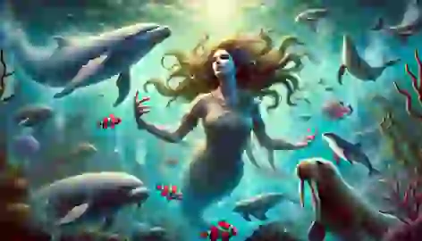 Sedna, as a sea goddess, commands marine animals in the ocean