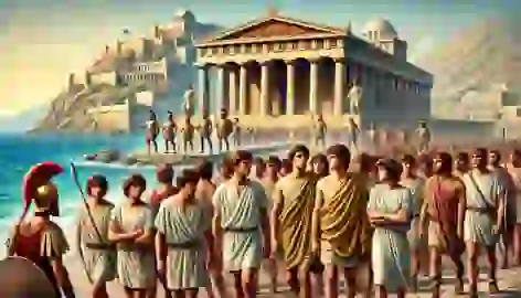 Athenian youths arriving at King Minos