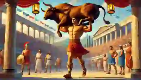 Milo of Croton lifting a full-grown bull at the Olympic Games.