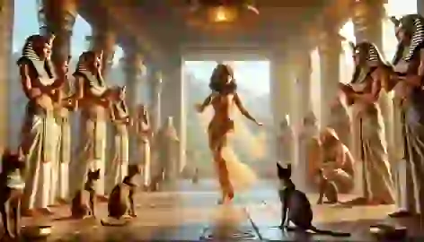  Meret-Ka training at the Temple of Bastet with priests and temple cats.