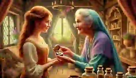 Madame Simone handing Émilie a locket.