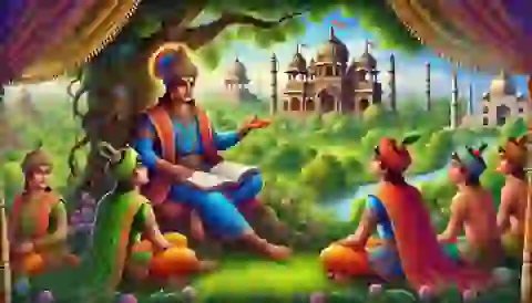 Pandit Vishnu Sharma narrates tales to the three princes, transforming their lives.