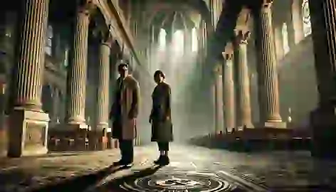 Inside the Church of Saint-Sulpice, Langdon and Sophie examine a symbol on the floor, shrouded in mystery.