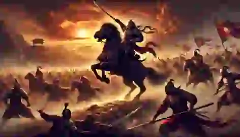 Alpamys on Bai Shubar leading his warriors into battle against Karajan