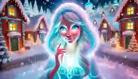 Snegurochka, the Snow Maiden, comes to life with a glowing aura.