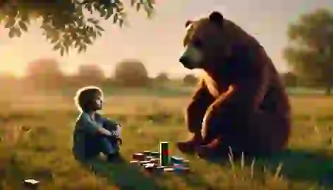 Taylor sits quietly with a bear, who suggests they express their anger.