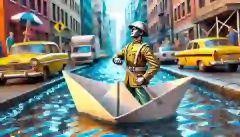 The tin soldier sailing down the gutter stream in a paper boat.