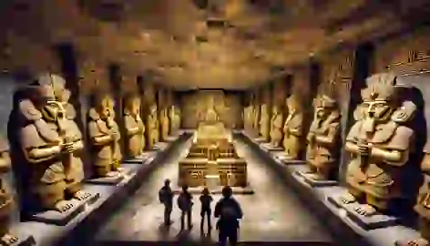 The treasure chamber of Paititi, filled with golden statues representing Inca deities.