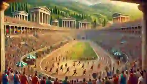 The Nemean Games with athletes competing and a festive crowd.