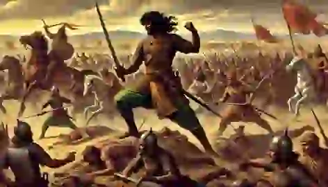 The Battle of Kirina, with Sundiata leading his forces against Sumanguru