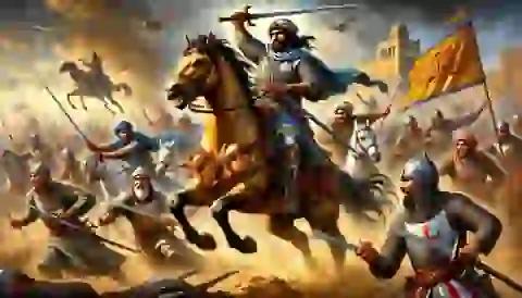 El Cid leading the charge against the Almoravid forces.