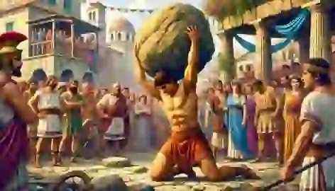  Milo of Croton lifting a massive boulder during a local festival.