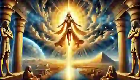 Ra ascends into the sky, becoming the sun, leaving the governance of Earth to the other gods.