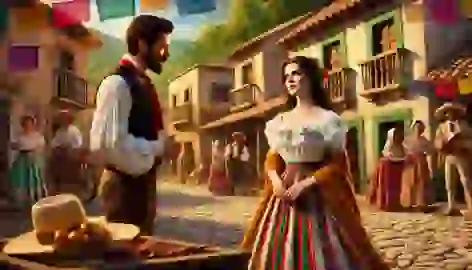 Maria meets a wealthy nobleman in her humble Mexican village, her beauty contrasting with the rustic surroundings.