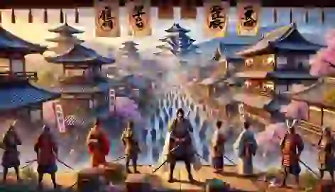 Taira no Kiyomori with warriors in medieval Kyoto.