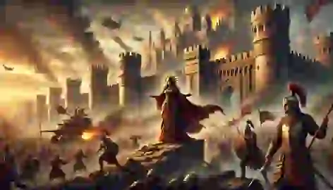 Queen Parivash defends the capital in a climactic siege amidst fire, smoke, and breached city walls.