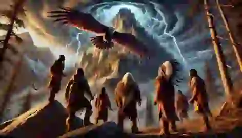 "Wakan and warriors gaze at the Thunderbird