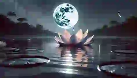 The Vitória Régia water lily floats on the river under the moonlight, as Jaci sheds a tear.