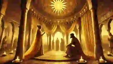 The Byzantine princess in a golden pavilion tells King Bahram Gur a tale of legacy and immortality.