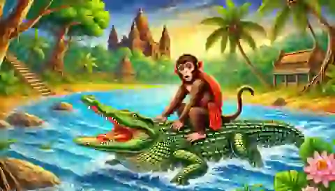  The monkey sat on the crocodile