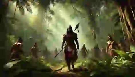 Hang Tuah leads his men through the dense jungle toward Gunung Ledang, the path ahead filled with mystery