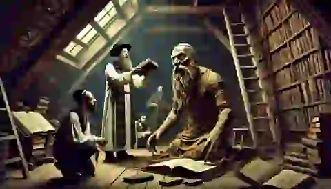 Rabbi Loew deactivating the Golem in the attic of the Altneuschul.