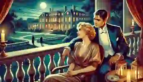 John and Kismine share a quiet moment on the mansion’s balcony under the moonlit sky, torn between love and secrets.