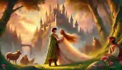 The princess and Valemon, now human, embrace in front of the troll