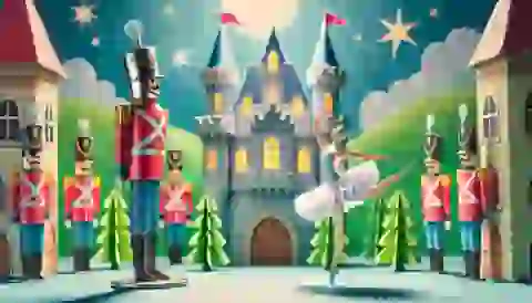 The steadfast tin soldier gazing at the paper dancer in front of the castle.