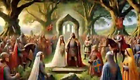 The grand wedding of Culhwch and Olwen, attended by King Arthur.