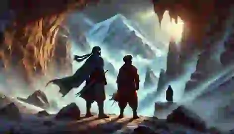 Prince Dara and Arash approach the entrance of the Wise Woman