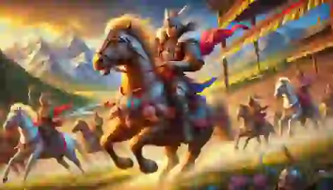 King Gesar victorious in the horse race to determine the true king