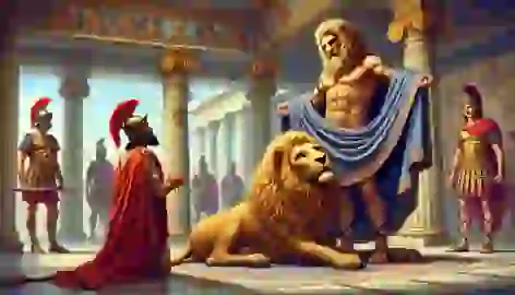 Heracles presenting the Nemean Lion