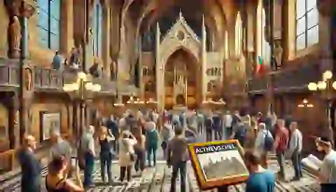 Tourists visiting the Altneuschul, the Old-New Synagogue in Prague