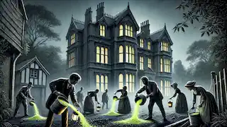 Townspeople scatter lime at night around Miss Emily's decaying mansion to combat a mysterious odor.