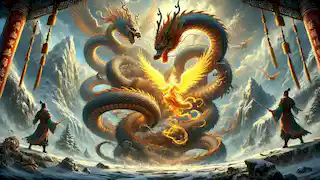 Jade Dragon and Golden Phoenix make their ultimate sacrifice, sealing the Black Serpent beneath the snowy mountains.