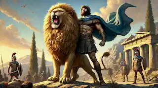 Heracles victorious with the Nemean Lion's hide.