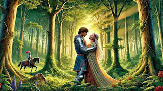 Tristan and Iseult embracing in the Forest of Morrois.