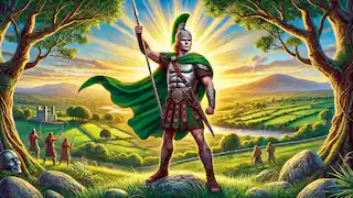 Cú Chulainn standing triumphant, symbolizing heroism and bravery.