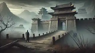 A lone Shu soldier stands at a desolate fortress after Zhuge Liang's final campaign.