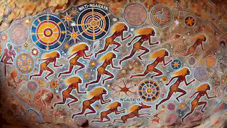 Aboriginal rock art depicting the Seven Sisters' journey.