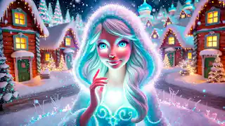 Snegurochka, the Snow Maiden, comes to life with a glowing aura.