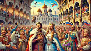 Prince Ivan and Vasilisa return to the kingdom and are celebrated.